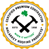 Certified Premium Contractor logo with crossed hammers.