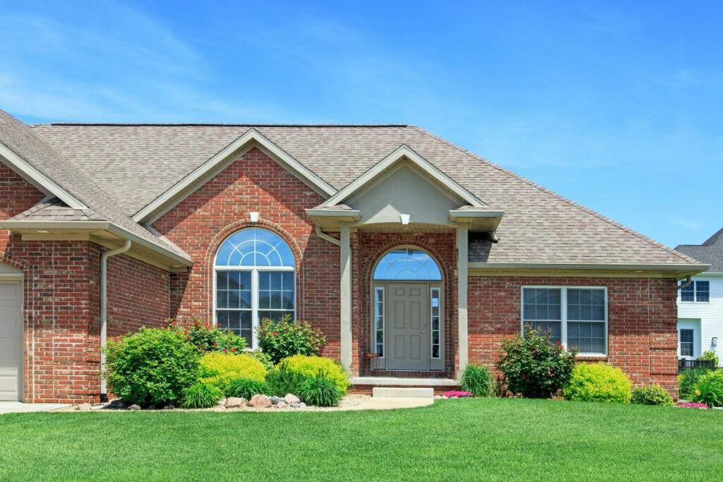 Red brick house with slate gray