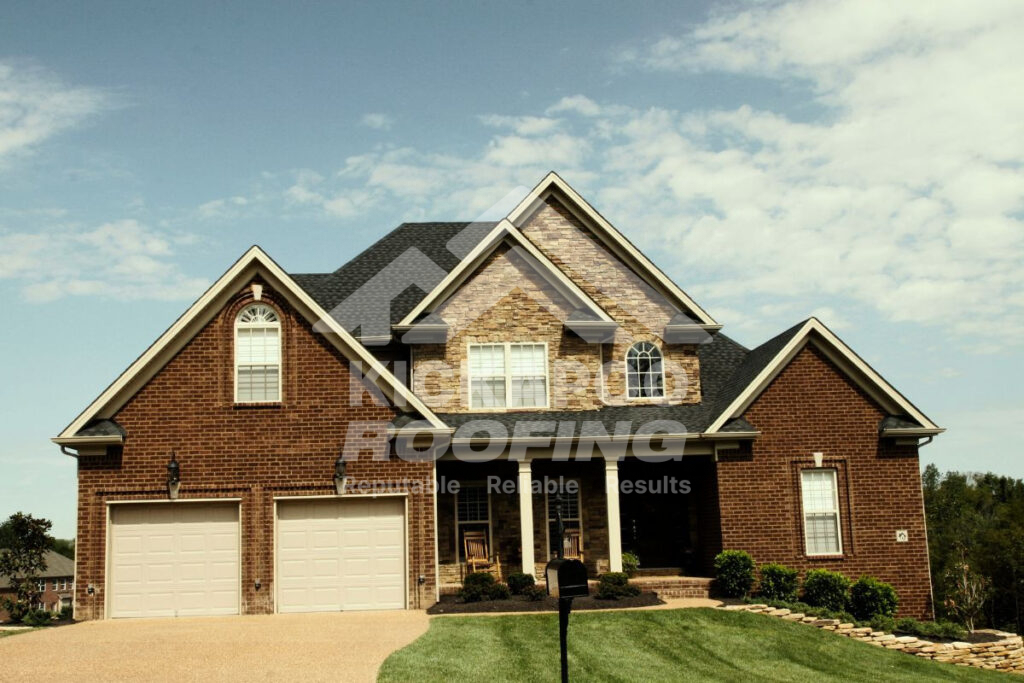 Brick siding with a black roof