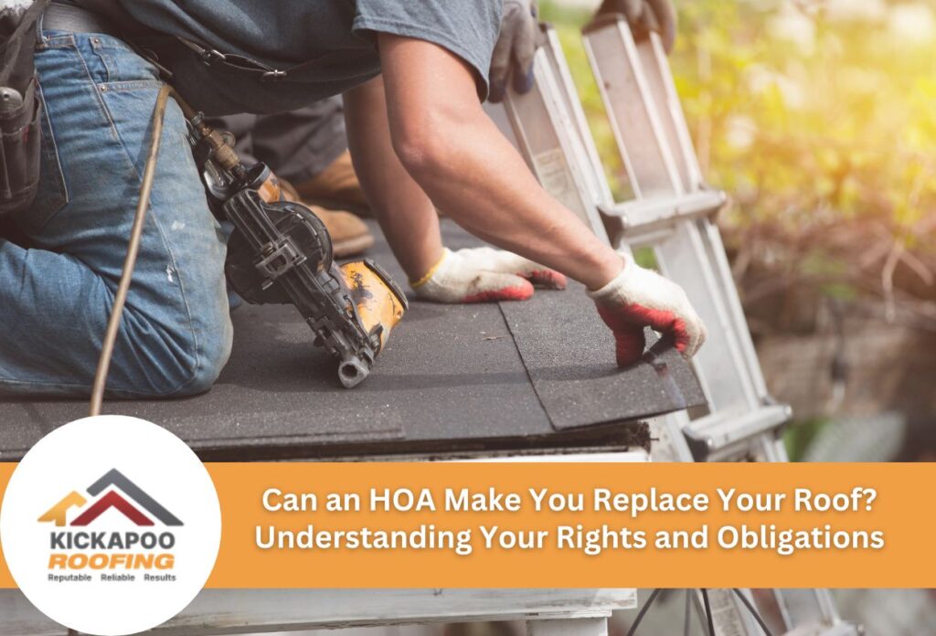 Professional roofer installing shingles with nail gun on residential roof repair