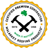 Certified Premium Contractor logo with crossed hammers.